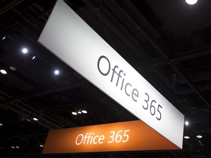 The Microsoft Office 365 logo is seen as part of a display at the Microsoft Ignite technology conference in Chicago, Illinois, May 4, 2015. REUTERS/Jim Young