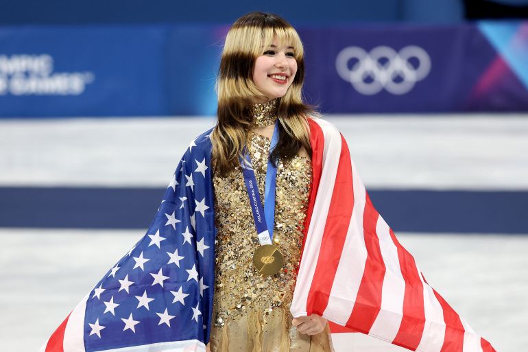 3sports-1781693722 MILAN, ITALY - FEBRUARY 19: Gold medalist Alysa Liu of Team United States poses for a photo during the medal ceremony for the Women's Single Skating on day thirteen of the Milano Cortina 2026 Winter Olympic games at Milano Ice Skating Arena on February 19, 2026 in Milan, Italy. (Photo by Jamie Squire/Getty Images)