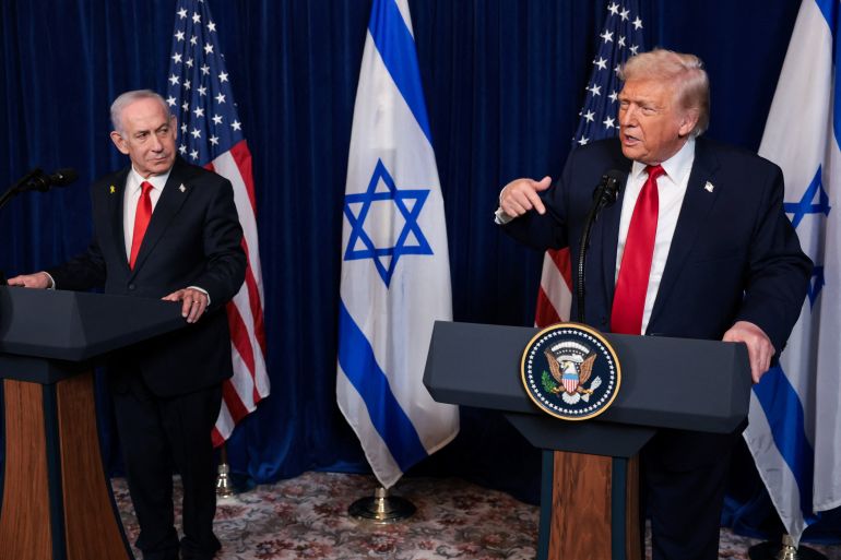 ترامب و نتنياهو U.S. President Donald Trump and Israeli Prime Minister Benjamin Netanyahu hold a press conference after meeting at Trump’s Mar-a-Lago club in Palm Beach, Florida, U.S., December 29, 2025. REUTERS/Jonathan Ernst