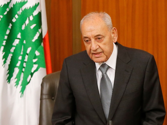 44349d6c-5007-4920-80a6-1228fc13a6cc Lebanese Parliament Speaker Nabih Berri talks during an extraordinary session to discuss the Jerusalem issue at downtown Beirut, Lebanon December 8, 2017. REUTERS/Mohamed Azakir