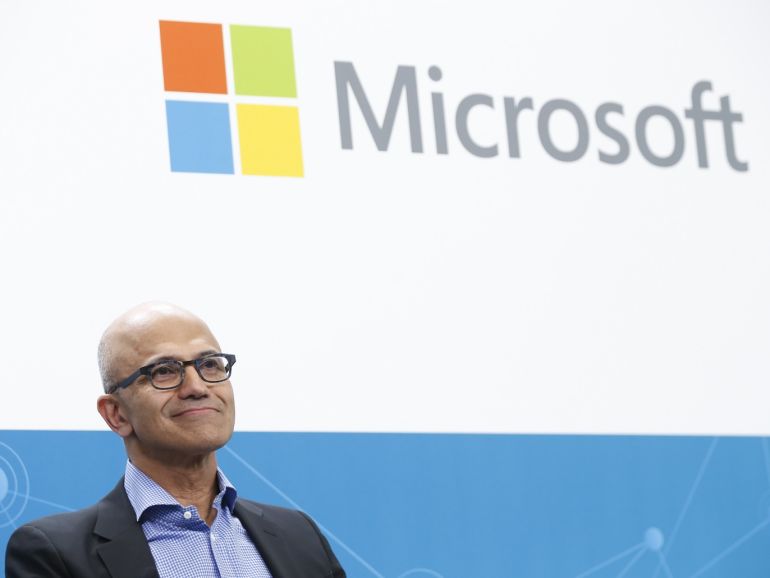 4ad70d63-ac1a-4be8-ba71-90f03f368d46 Satya Nadella - Herbert Diess in Berlin- - BERLIN, GERMANY - FEBRUARY 27: CEO of Microsoft Satya Nadella and CEO of Volkswagen, Herbert Diess (not seen) attend a session during their visit to Volkswagen Digital Lab in Berlin, Germany on February 27, 2019.