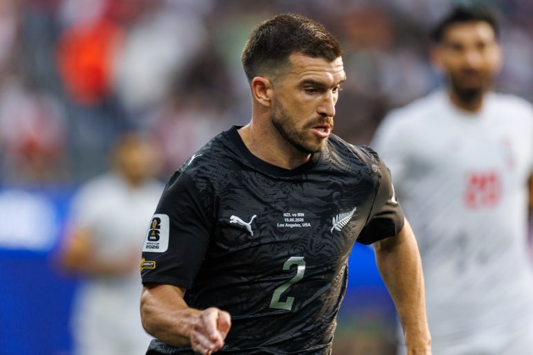 4sports-1781693726 LOS ANGELES, CALIFORNIA - JUNE 15: Tim Payne #2 of New Zealand during the FIFA World Cup 2026 Group G match between IR Iran and New Zealand at Los Angeles Stadium on June 15, 2026 in Los Angeles, California. (Photo by Liza Rosales/ISI Photos/ISI Photos via Getty Images)