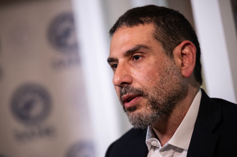 Dr. Adam Hamawy speaks during an AFP interview after meetings at the White House and on Capitol Hill, in Washington DC, on June 14, 2024. All three medical professional recently returned to the US after volunteering in Gaza. (Photo by Drew ANGERER / AFP)