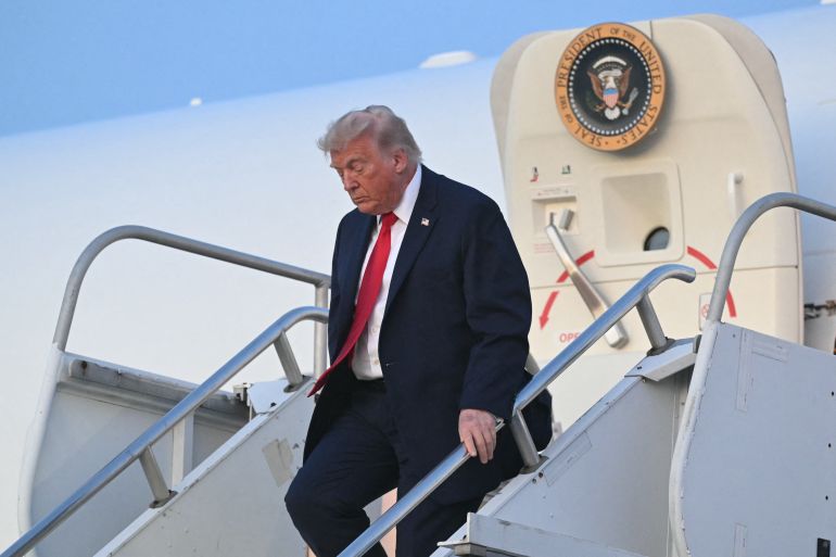afp_6a244727dd7b-1780762407 US President Donald Trump disembarks Air Force One upon arrival at Morristown Airport in Morris County, New Jersey, on June 5, 2026. (AFP)