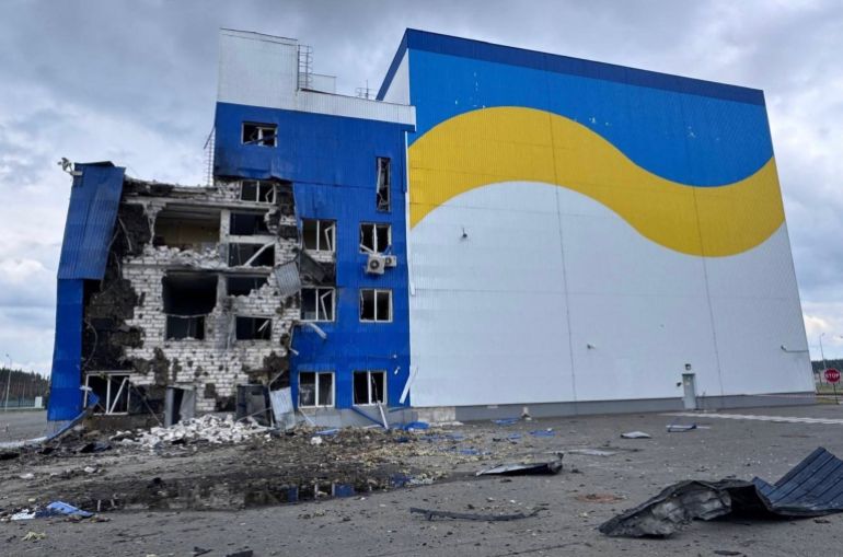 afp_6a259168ce41-1780846952 This handout photograph taken and released by Ukraine's Energoatom nuclear energy operator on June 7, 2026 shows a heavily damaged nuclear storage facility in the Chernobyl exclusion zone following Russian attacks.