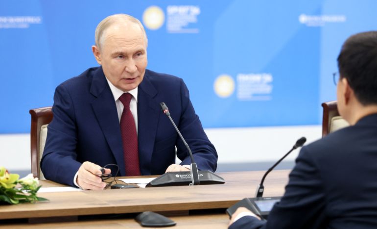 afp_6a2608324530-1780877362 In this pool photograph distributed by the Russian state agency Sputnik, Russia's President Vladimir Putin and Vice President of the People’s Republic of China Han Zheng hold a meeting on the sidelines of the St. Petersburg International Economic Forum (SPIEF) in Saint Petersburg on June 5, 2026. (Photo by Valery SHARIFULIN / POOL / AFP)