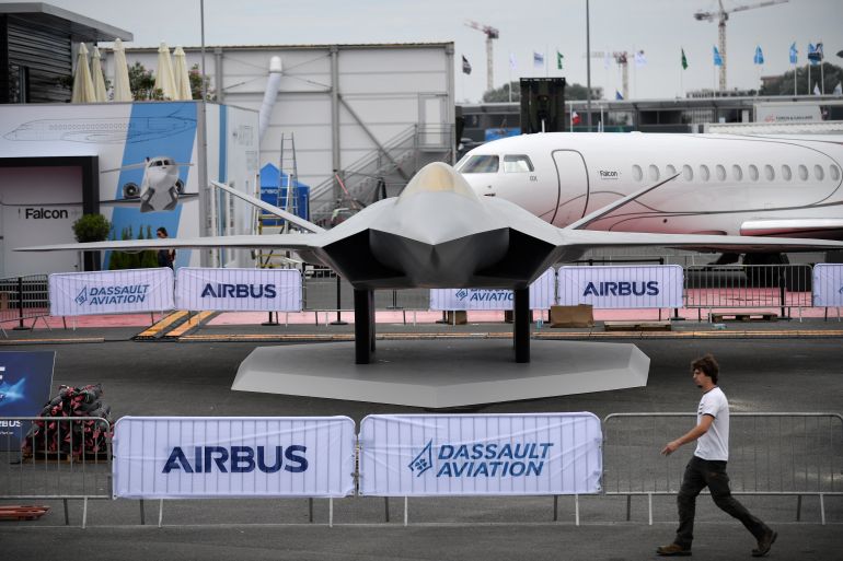 afp_6a272463d122-1780950115 (FILES) This photograph taken on June 18, 2023 shows a mock-up of the European New Generation Fighter (NGF) for the Future Combat Air System (FCAS) under development by Dassault Aviation, Airbus and Indra Sistemas during the International Paris Air Show at the Paris–Le Bourget Airport.