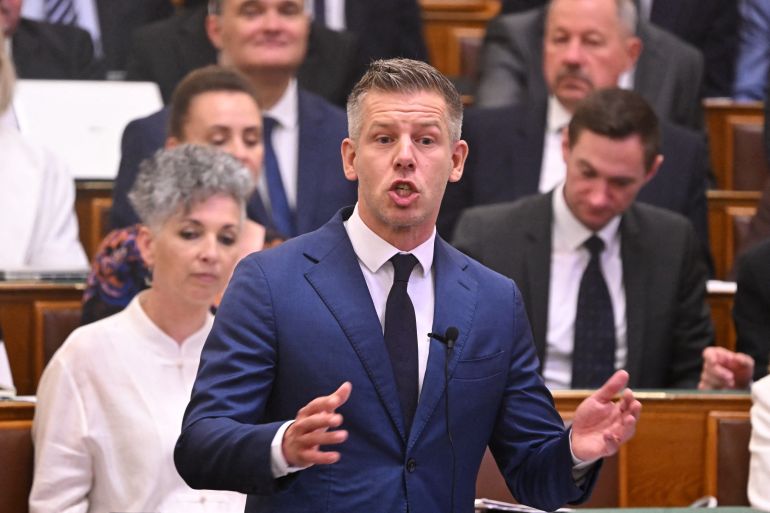 afp_6a30dea6c3c8-1781587622 Hungarian Prime Minister Peter Magyar answers questions of the opposition in the main hall of the Parliament building in Budapest, Hungary, on June 15, 2026, as lawmakers vote to amend the constitution, by introducing term-limits for prime ministers to a maximum of eight years in office.