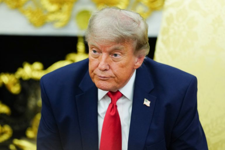 US President Donald Trump speaks during a meeting with NATO Secretary General Mark Rutte in the Oval Office of the White House in Washington, DC, on June 24, 2026. (Photo by Aaron Schwartz / AFP)