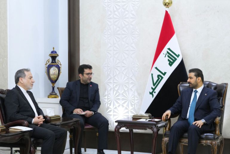 A handout image made available by the Iraqi Prime Minister's Media Office on June 28, 2026, shows Iraqi Prime Minister Ali al-Zaidi (R) meeting with the Iranian Foreign Minister Abbas Araghchi (L) at the Government Palace in Baghdad's Green Zone. (Photo by Handout / IRAQI PRIME MINISTER MEDIA OFFICE / AFP) / RESTRICTED TO EDITORIAL USE - MANDATORY CREDIT "AFP PHOTO /IRAQI PRIME MINISTER MEDIA OFFICE" - HANDOUT - NO MARKETING NO ADVERTISING CAMPAIGNS - DISTRIBUTED AS A SERVICE TO CLIENTS