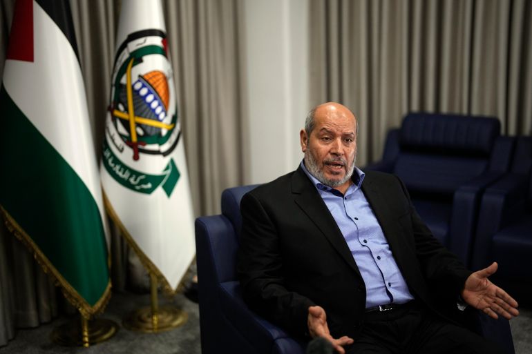 ap25255402817354-1759648049 FILE - Khalil al-Hayya, a high-ranking Hamas official who has represented the Palestinian militant group in negotiations for a cease-fire and hostage exchange deal, speaks during an interview with The Associated Press, in Istanbul, Turkey, Wednesday, April 24, 2024. (AP Photo/Khalil Hamra, File)