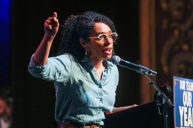 ap26170036475612-1782030766 Democratic congressional candidate Darializa Avila Chevalier speaks during a Get Out The Vote rally ahead of New York's primary election, Thursday, June 18, 2026, in the Brooklyn borough of New York. (AP Photo/Ryan Murphy)