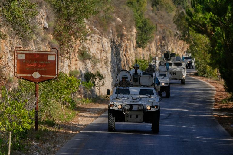 French U.N. peacekeepers patrol at the Suluki Valley, south Lebanon, Wednesday, Aug. 20, 2025. (AP Photo/Hussein Malla)