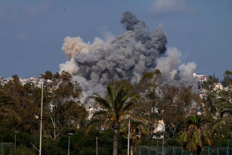 Smoke rises from an Israeli airstrike that hit Burj al-Shamali village near the southern port city of Tyre, Lebanon, Tuesday, June 2, 2026. (AP Photo/Mohammed Zaatari)