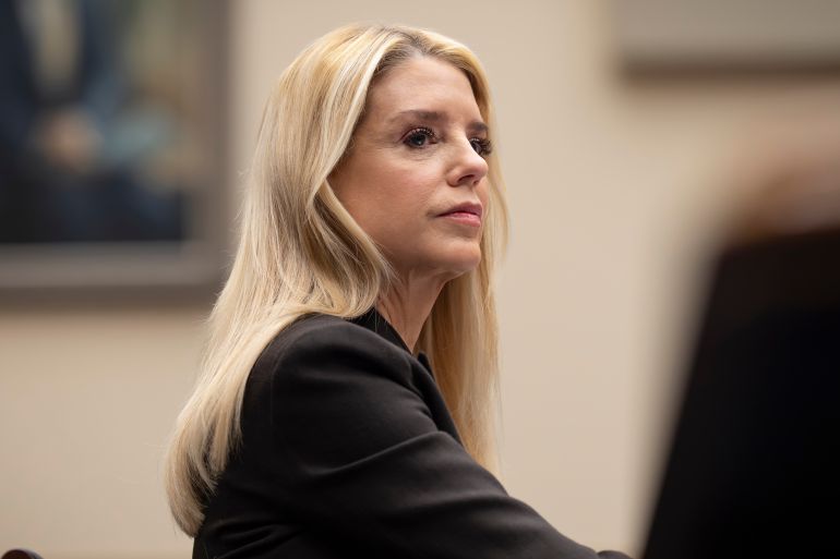 FILE - Attorney General Pam Bondi faces questions in the House Judiciary Committee over the Justice Department's handling of files related to convicted sex offender Jeffrey Epstein, at the Capitol in Washington, Feb. 11, 2026. (AP Photo/J. Scott Applewhite, File)