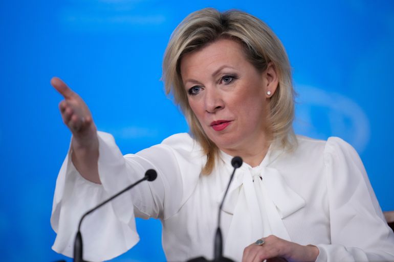 Russia's Foreign Ministry Spokeswoman Maria Zakharova gestures as she attends Russian Foreign Minister Sergey Lavrov's annual news conference, in Moscow, on Tuesday, Jan. 20, 2026. (AP Photo/Pavel Bednyakov)