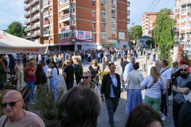 ap_6a25c0c20d68f-1780859074 Supporters of Belgrade-backed Srpska Lista arrives at a polling station for an early parliamentary election, the third in 18 months, in the northern Serb-dominated part of ethnically divided town of Mitrovica, Kosovo, Sunday, June 7, 2026. (AP Photo/Dejan Simicevic)