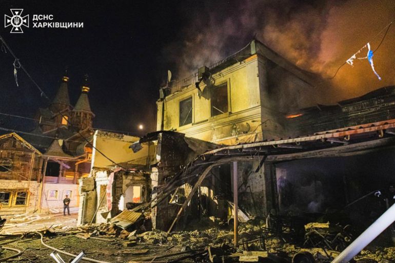 ap_6a27eda8deb50-1781001640 In this photo provided by the Ukrainian Emergency Services on Tuesday, June 9, 2026, a damaged building seen after a Russian strike in Kharkiv, Ukraine. (Ukrainian Emergency Service via AP)