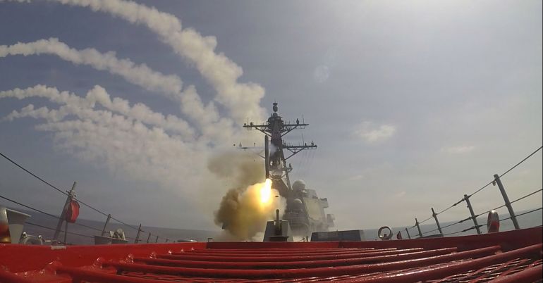 ap_6a2f86ac1dff4-1781499564 This image provided by U.S. Central Command shows the Arleigh Burke-class guided-missile destroyer USS Frank E. Petersen Jr. (DDG 121)) firing a Tomahawk Land Attack Missile (TLAM) in support of Operation Epic Fury, on Saturday, Feb. 28, 2026. (U.S. Navy via AP)