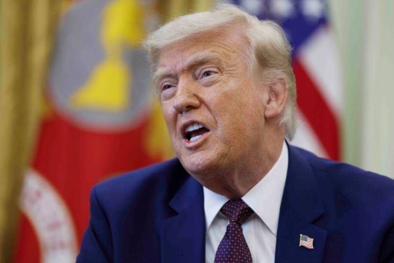 epa13014166 US President Donald J. Trump responds to a question from the news media during an executive order signing ceremony in the Oval Office of the White House in Washington, DC, USA, 03 June 2026. US President Trump signed executive orders on the federal workforce and immigration. EPA/SHAWN THEW / POOL