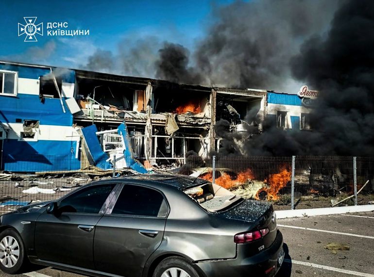 epa13017292 A handout photo made available by the State Emergency Service shows the site of a Russian strike on a food industry enterprise in Kyiv's area, Ukraine, 05 June 2026, amid the ongoing Russian invasion. At least four people were killed and four others were injured in an overnight Russian attack on the food industry enterprise, according to the State Emergency Service report. EPA/STATE EMERGENCY SERVICE HANDOUT HANDOUT EDITORIAL USE ONLY/NO SALES