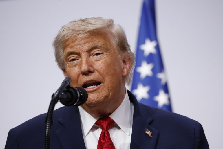epa_6a33105e7fc1-1781731422 epa13044647 US President Donald J. Trump attends a press conference at the Hotel Royal during the G7 summit in Evian-les-Bains, France, 17 June 2026. The 52nd G7 Summit takes place in Evian-les-Bains from 15 to 17 June 2026. EPA/YOAN VALAT