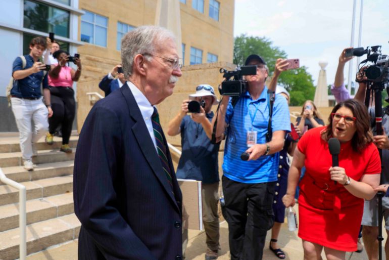 epa13066907 Former U.S. National Security Advisor John Bolton departs Greenbelt Federal Courthouse following a guilty plea in his classified documents case in Greenbelt, Maryland, USA, 26 June 2026. Bolton pleaded guilty during his rearrangement on a single count related to retaining classified information. EPA/SHAWN THEW