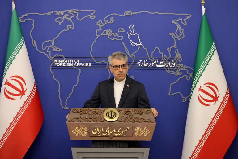 esmaeil-baghaei-1754032229 Iran's foreign ministry spokesman Esmaeil Baghaei holds a weekly press conference in Tehran on October 28, 2024. Israel on October 26 launched air strikes on military sites in Iran, risking further regional escalation more than a year into the Gaza war and a month into the Israel-Hezbollah war in Lebanon. The Israeli raid was in retaliation to an Iranian missile attack on October 1, itself retaliation for the killing of Iran-backed militant leaders and a Revolutionary Guards commander. (Photo by ATTA KENARE / AFP)