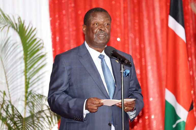 NAIROBI, KENYA - OCTOBER 31: Musalia Mudavadi, Prime Cabinet Secretary of Kenya, gives a speech at a State Banquet hosted by President Ruto at State House, along with distinguished guests from Kenya and the United Kingdom on October 31, 2023 in Nairobi, Kenya. King Charles III and Queen Camilla are visiting Kenya for four days at the invitation of Kenyan President William Ruto, to celebrate the relationship between the two countries. The visit comes as Kenya prepares to commemorate 60 years of independence. (Photo by Chris Jackson/Getty Images)