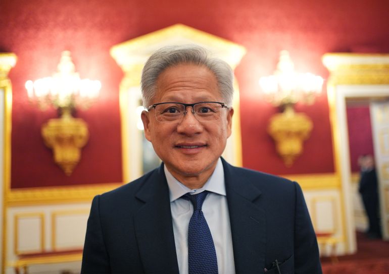LONDON, ENGLAND - NOVEMBER 5: Jensen Huang during a reception for the 2025 Queen Elizabeth Prize for Engineering, at St James' Palace November 5, 2025 in London, England. The Queen Elizabeth Prize for Engineering (QEPrize) champions engineering innovation which is of global benefit to humanity. (Photo by Yui Mok - Pool/Getty Images)