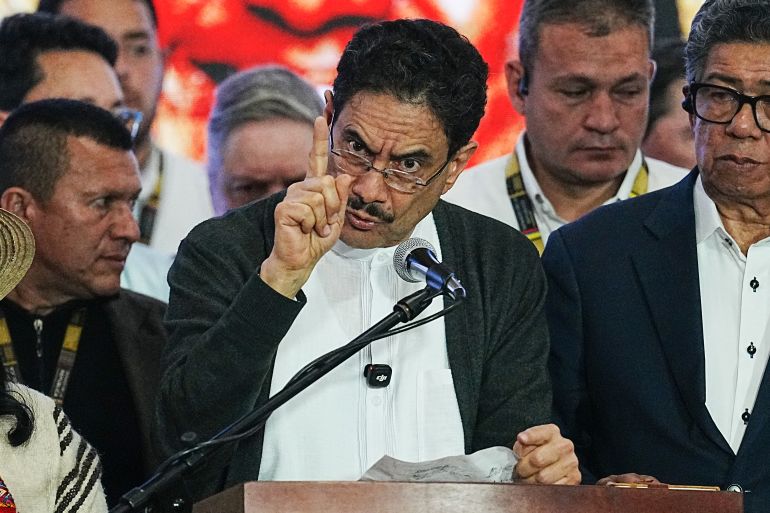 BOGOTA, COLOMBIA - MAY 31: Ivan Cepeda, Presidential candidate for the Pacto Historico party, delivers a speech as he receives the results of the presidential election at the Tequendama Hotel on May 31, 2026 in Bogota, Colombia. With 99.5% of the polling stations counted, Cepeda has almost 41% of the votes while Abelardo de la Espriella, candidate of the Salvación Nacional party, has received close to 44% of the votes. Espriella and Cepeda will face off in the second round of voting for the President of Colombia, set for June 21, 2026. (Photo by Andres Rot/Getty Images)