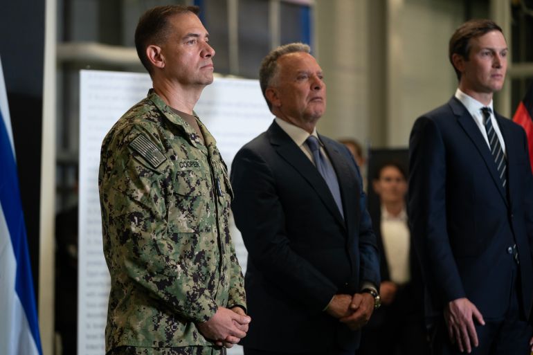getty_6a2fd536e0-1781519670 KIRYAT GAT, ISRAEL - OCTOBER 21: Steve Witkoff, U.S. Special Envoy to the Middle East, (C) Admiral Brad Cooper, commander of the United States Central Command (CENTCOM), (L) and Jared Kushner listen as U.S. Vice President JD Vance speaks during a press conference following a military briefing at the Civilian Military Coordination Center on October 21, 2025 in Kiryat Gat, Israel. Vance is scheduled to meet with Prime Minister Benjamin Netanyahu in ongoing efforts to maintain the ceasefire between Israel and Hamas. (Photo by Nathan Howard - Pool/Getty Images)