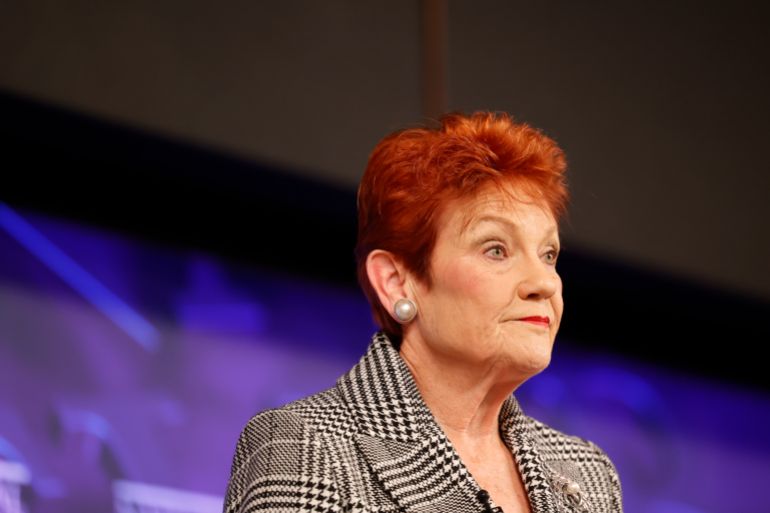 getty_6a3256a29a-1781683874 CANBERRA, AUSTRALIA - JUNE 17: One Nation Leader Pauline Hanson addresses the National Press Club on June 17, 2026 in Canberra, Australia. Hanson's One Nation party has gained significant traction in recent months, outperforming the Liberal-National Coalition and also the incumbent Australian Labor Party, led by Anthony Albanese. (Photo by Hilary Wardhaugh/Getty Images)