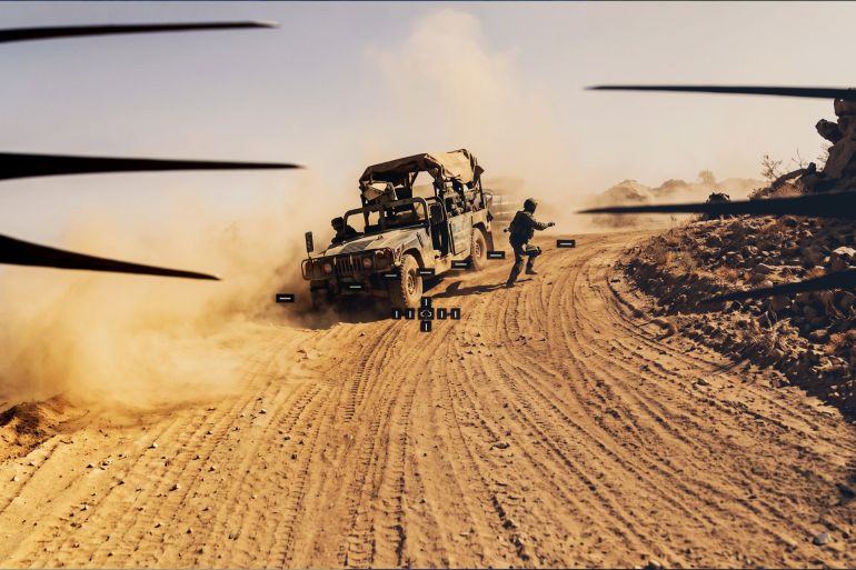 hezb-pic-1781615077-1 صورة نشرها حزب الله اللبناني لطائرة مسيرة تلاحق جنود إسرائيليين في الخيام (الإعلام الحربي في المقاومة الإسلامية)