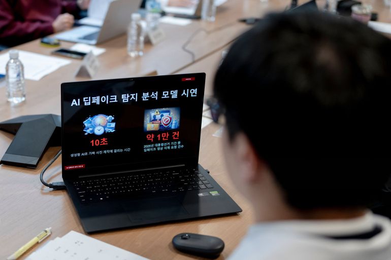 juin-1782203411 Researcher Jeon Jong-ju of the National Forensic Service's Digital Division demonstrates an AI deepfake detection model and explains the analysis results during a policy briefing for international correspondents at the Korea Press Center in Seoul, South Korea, on March 19, 2026. The South Korean Ministry of the Interior and Safety, in collaboration with the National Forensic Service, announces the deployment of this technology to address fake news and ensure the integrity of the upcoming 9th nationwide local elections in June. The model, which achieves a 92 percent accuracy rate, is part of a broader government initiative involving the Ministry of Gender Equality and Family and the National Police Agency to enhance the nation's response to digital crimes. (Photo by Chris Jung/NurPhoto via Getty Images)