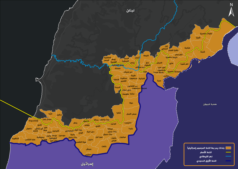 lebanon-cities-1777606491 البلدات التي يمر بها الخط الأصفر المرسوم إسرائيليا جنوب لبنان (الجزيرة)