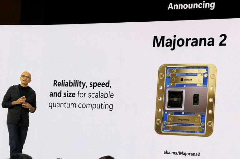 makk-2-1781898438 Microsoft CEO Satya Nadella announces Majorana 2 on stage at Microsoft's Build developer conference in San Francisco, California, U.S., June 2, 2026. Picture taken with a mobile phone. REUTERS/Jeffrey Dastin