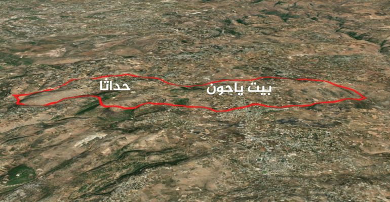خريطة توضيحية ثلاثية الأبعاد تظهر أهمية مرتفع علي الطاهر لمدينة النبطية (ايزري)