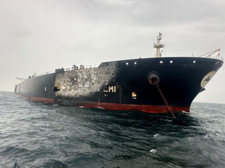 pic-9988742-1780864563 Damage to the Kuwait-flagged Al-Salmi crude oil tanker, following a reported strike, amid the U.S.-Israeli conflict with Iran, March 31, 2026. Kuwait Petroleum Corporation/Handout via REUTERS THIS IMAGE HAS BEEN SUPPLIED BY A THIRD PARTY. MANDATORY CREDIT. VERIFICATION: Identity of the vessel confirmed as Al Salmi by deck shape, paint and rigging, which matched file imagery Date verified by statement from Kuwait Petroleum Corp on March 31 that the tanker Al Salmi was struck by an alleged Iranian attack at a Dubai port Authorities in Dubai said they had brought the fire under control following a drone attack on the tanker Ship tracking data puts the vessel off the coast of the UAE on March 31 (25.500306, 54.873962) TPX IMAGES OF THE DAY