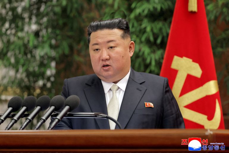 FILE PHOTO: North Korean leader Kim Jong Un speaks during the expanded meeting of the first plenary meeting of the Ninth Central Committee of the Workers' Party of Korea (WPK), in Pyongyang, North Korea, February 23, 2026, in this picture released February 24, 2026, by North Korea's official Korean Central News Agency. KCNA via REUTERS ATTENTION EDITORS - THIS IMAGE WAS PROVIDED BY A THIRD PARTY. REUTERS IS UNABLE TO INDEPENDENTLY VERIFY THIS IMAGE. NO THIRD PARTY SALES. SOUTH KOREA OUT. NO COMMERCIAL OR EDITORIAL SALES IN SOUTH KOREA./File Photo