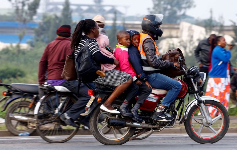 reuters_6a0c4367-1779188583 A motorcycle taxi carries a woman and her children as passengers during a strike by public transport operators driven by rising fuel costs, linked to global supply pressures following the U.S.-Israeli conflict with Iran, in Nairobi, Kenya May 19, 2026. REUTERS/Thomas Mukoya TPX IMAGES OF THE DAY