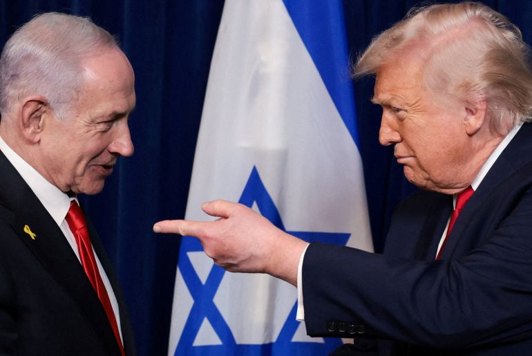 reuters_6a143326-1779708710 FILE PHOTO: U.S. President Donald Trump points his finger towards Israeli Prime Minister Benjamin Netanyahu during a press conference after meeting at Trump’s Mar-a-Lago club in Palm Beach, Florida, U.S., December 29, 2025. REUTERS/Jonathan Ernst/File Photo