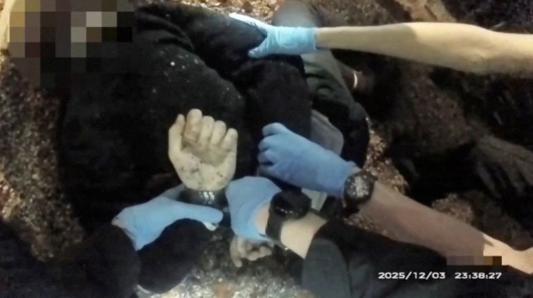 Police footage shows the arrest of Henry Nowak, after he was stabbed by Vickrum Digwa in Southampton, Britain, on December 3, 2025, in this still image from a video obtained by Reuters on June 3, 2026. Hampshire and Isle of Wight Constabular/Handout via REUTERS THIS IMAGE HAS BEEN SUPPLIED BY A THIRD PARTY. UNITED KINGDOM OUT. NO COMMERCIAL OR EDITORIAL SALES IN UNITED KINGDOM. NO RESALES. NO ARCHIVES. MANDATORY CREDIT. PIXELLATED AT SOURCE. OVERLAY FROM SOURCE.