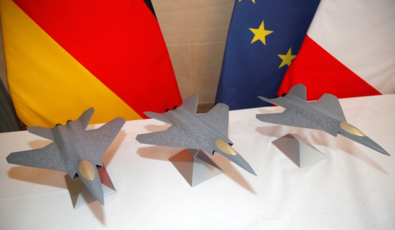 reuters_6a27244b-1780950091 FILE PHOTO: Scale models of the Franco-German-Spanish Future Combat Air System (FCAS / SCAF), Europe's next-generation fighter jet, are seen in Paris, France, February 20, 2020. REUTERS/Charles Platiau/File Photo