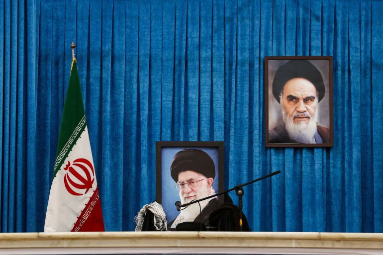 reuters_6a2f654c-1781491020 FILE PHOTO: The symbolic chair and a picture of the late Supreme Leader of Iran, Ayatollah Ali Khamenei, are displayed during a ceremony for the 37th anniversary of the death of Ayatollah Ruhollah Khomeini, the leader of Iran's 1979 Islamic Revolution, at Khomeini's shrine in southern Tehran, Iran June 4, 2026. Majid Asgaripour/WANA (West Asia News Agency) via REUTERS ATTENTION EDITORS - THIS PICTURE WAS PROVIDED BY A THIRD PARTY. ISRAEL OUT. NO COMMERCIAL OR EDITORIAL SALES IN ISRAEL. NO ACCESS FOR ISRAELI MEDIA. NO USE BBC PERSIAN. NO USE VOA PERSIAN. NO USE MANOTO. NO USE IRAN INTERNATIONAL. NO USE RADIO FARDA. DIGITAL: NO USE BBC PERSIAN. NO USE VOA PERSIAN. NO USE MANOTO. NO USE IRAN INTERNATIONAL. NO USE RADIO FARDA./File Photo