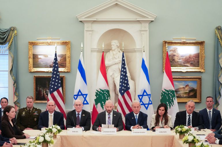 State Department Chief of Staff Daniel Holler speaks as Israeli Ambassador to the U.S. Yechiel Leiter and Lebanese Ambassador to the U.S. Nada Hamadeh, accompanied by U.S. Ambassador to Lebanon Michel Issa, attend a meeting between Israeli and Lebanese delegations hosted by the United States, after the Trump administration said Israel and Lebanon agreed to implement a ceasefire to end hostilities, at the State Department in Washington, D.C., U.S., June 3, 2026. REUTERS/Nathan Howard