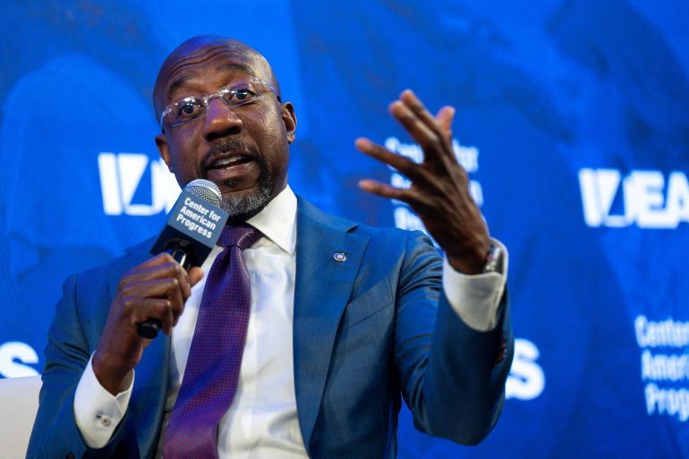reuters_6a31d837-1781651511 Sen. Raphael Warnock (D-GA) gives remarks at the Center for American Progress Ideas Conference at the Mayflower Hotel in Washington, D.C., U.S., May 19, 2026. REUTERS/Annabelle Gordon
