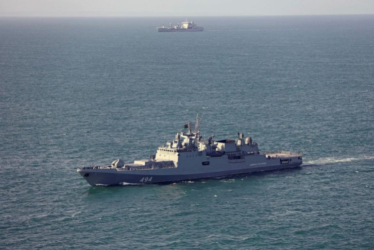 reuters_6a31ff43-1781661507 RFA Tideforce, as seen in the background, monitors the Russian frigate Admiral Grigorovich in an unknown location in this handout image dated June 4, 2026 . UK MOD © Crown copyright 2026/Royal Navy/Handout via REUTERS THIS IMAGE HAS BEEN SUPPLIED BY A THIRD PARTY MANDATORY CREDIT