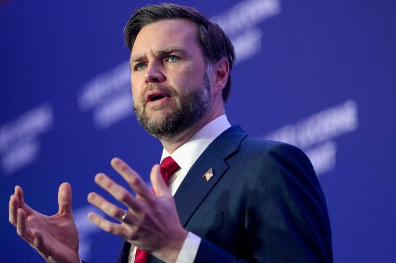 U.S. Vice President JD Vance speaks to members of the media, after the U.S. and Iran held high-level talks at the Lake Lucerne Summit, at Buergenstock Resort Lake Lucerne near Stansstad, Switzerland, June 22, 2026. REUTERS/Nathan Howard/Pool REFILE - CORRECTING LOCATION FROM "EMMEN MILITARY AIR BASE, EMMEN" TO "BUERGENSTOCK RESORT LAKE LUCERNE NEAR STANSSTAD", REMOVING INFORMATION " BEFORE BOARDING AIR FORCE TWO" .