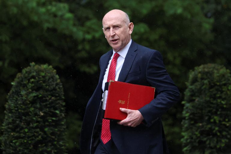 reuters_6a3bb298-1782297240 Britain's Defence Secretary John Healey walks outside 10 Downing Street, on the day of a cabinet meeting, in London, Britain, June 2, 2026. REUTERS/Toby Melville